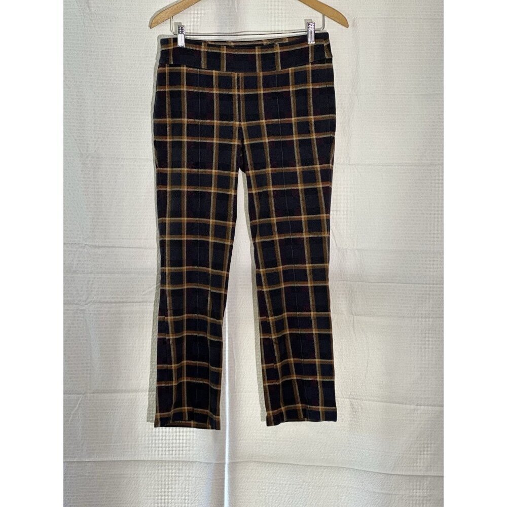 J. McLaughlin Pants Womens M Plaid Pull On Stretch Ankle Straight Casual Chino